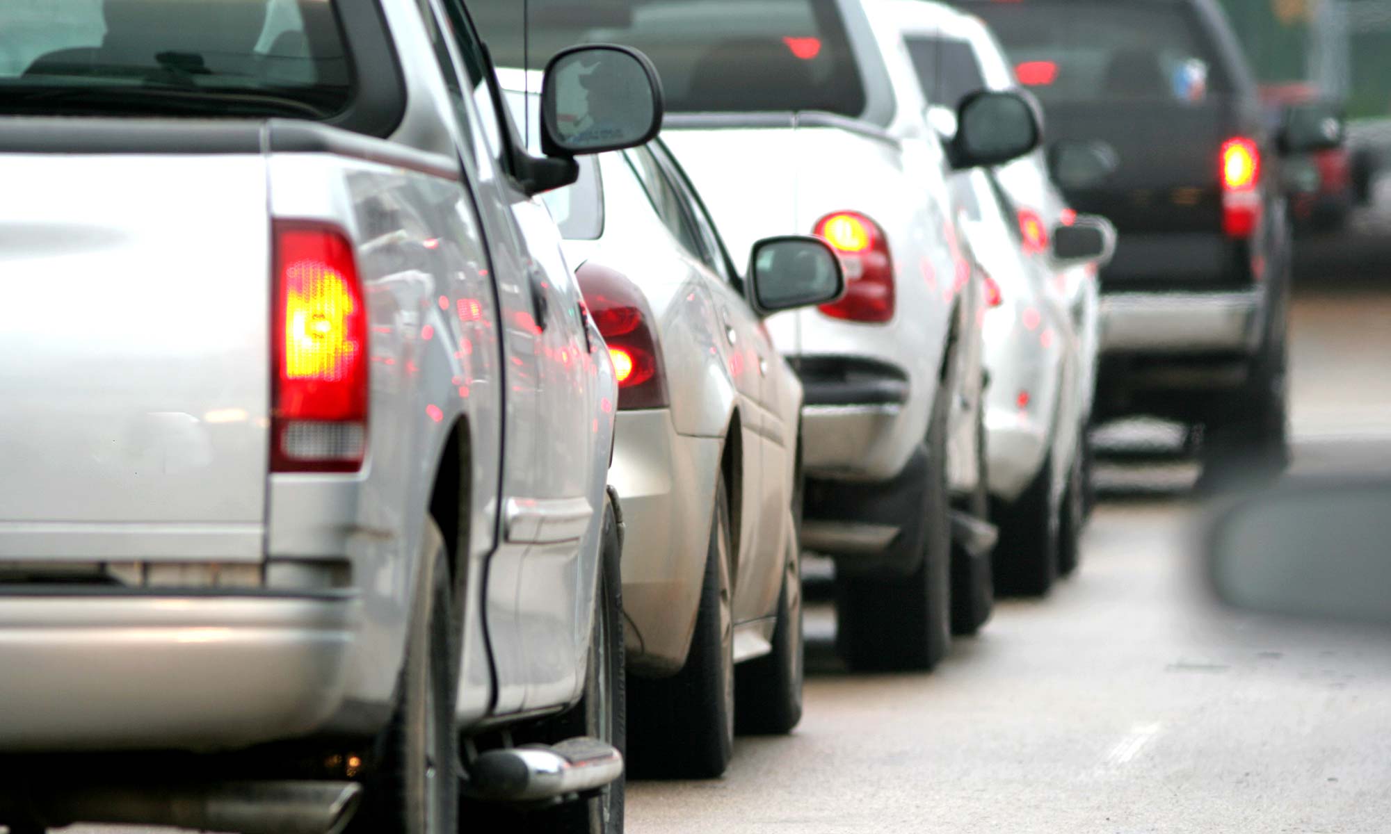 A line of cars in bumper-to-bumper traffic